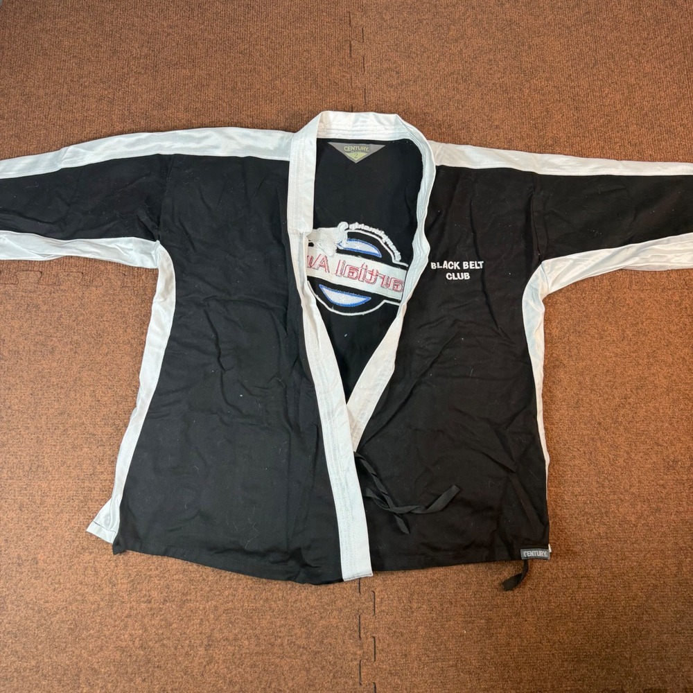 Century Martial Arts Black Belt Club Uniform Top Karate Gi Black White Size 2